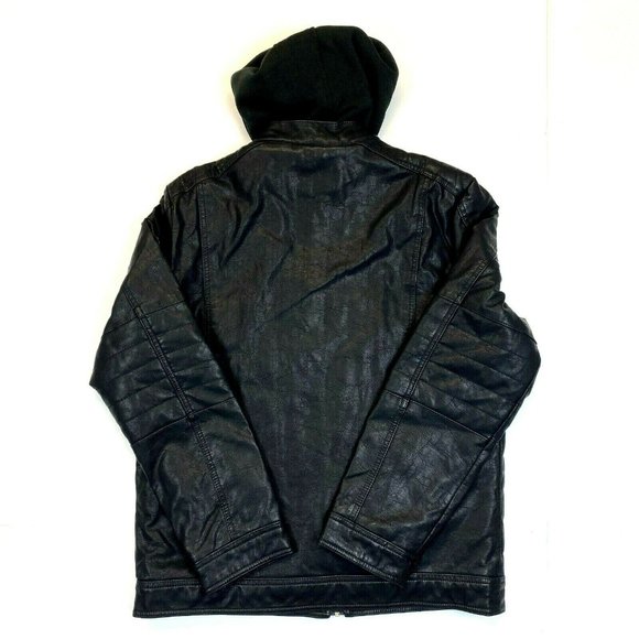 Men's Apt. 9 Faux Leather Removable Bib Hooded Jacket - Black - L - Picture 4 of 5